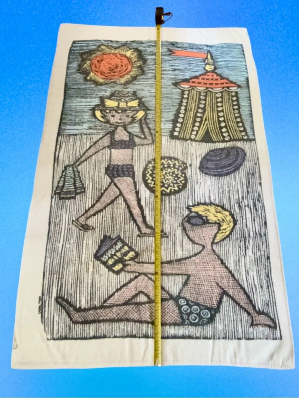 Vintage MCM 1950’s-60’s Royal Terry Beach Towel Novelty Kitschy Couple 36x60